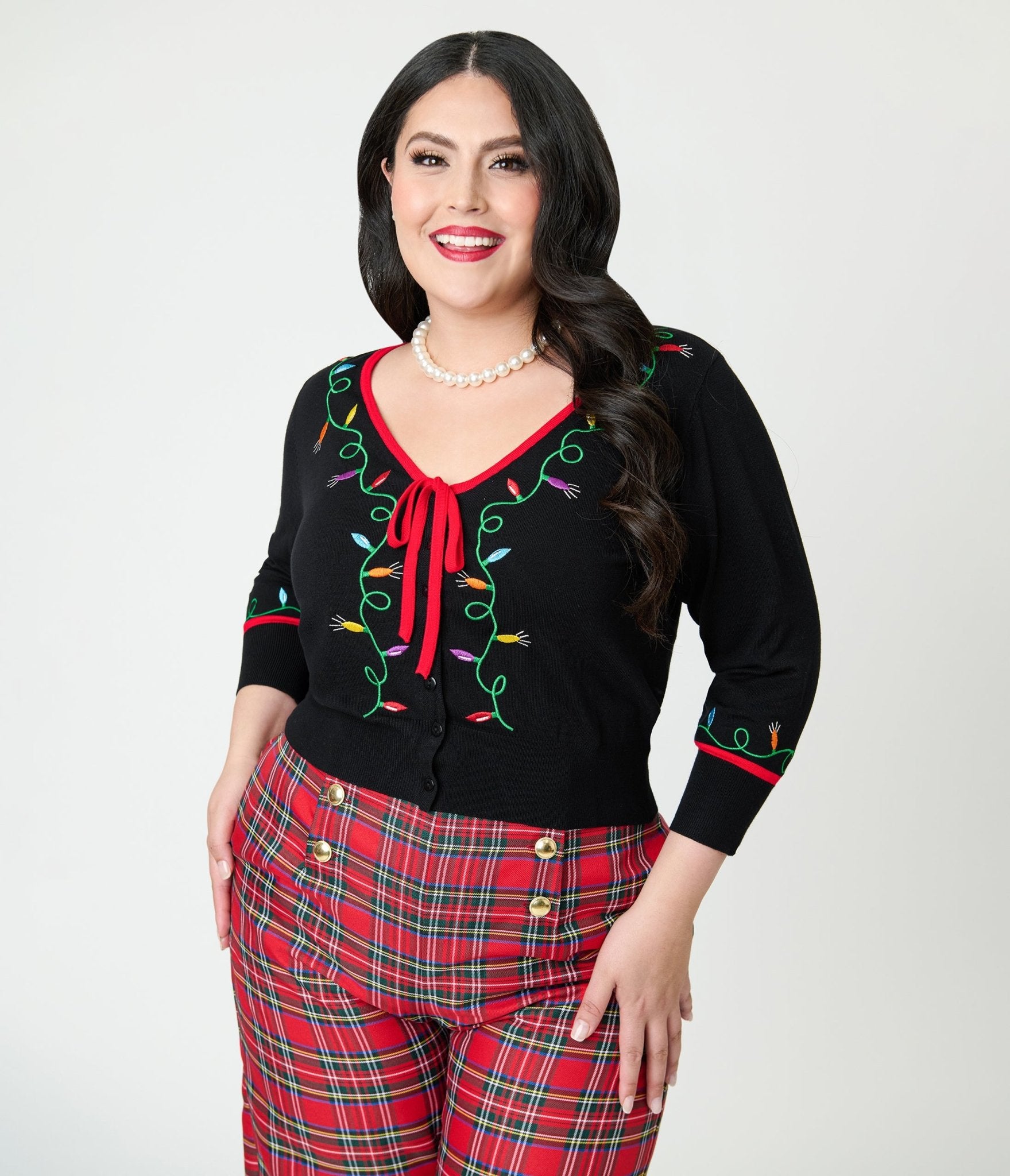 Unique Vintage Plus Size Black Holiday Lights Crop Cardigan - Unique Vintage - Womens, TOPS, SWEATERS