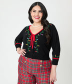 Unique Vintage Plus Size Black Holiday Lights Crop Cardigan - Unique Vintage - Womens, TOPS, SWEATERS