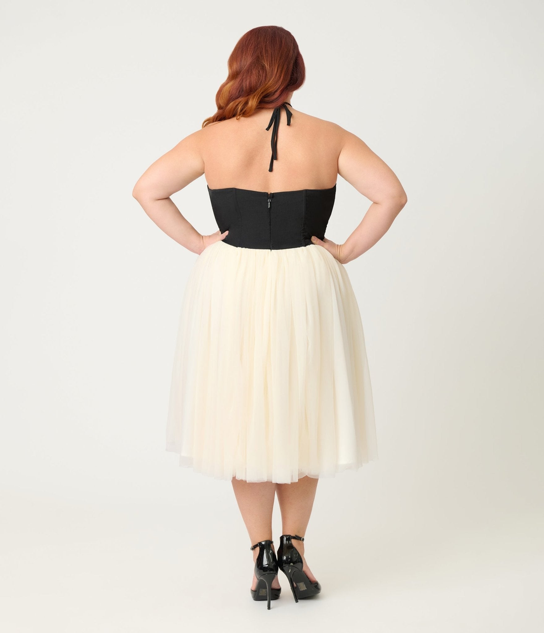sweetheart halter dress Unique Vintage Plus Size Black & Ivory Swing Color:Black/Navy silver sulphate sacral dressing Korean Sle A-Line Tle pleat detail in the