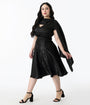 Unique Vintage Plus Size Black Jacquard Sash Swing Dress