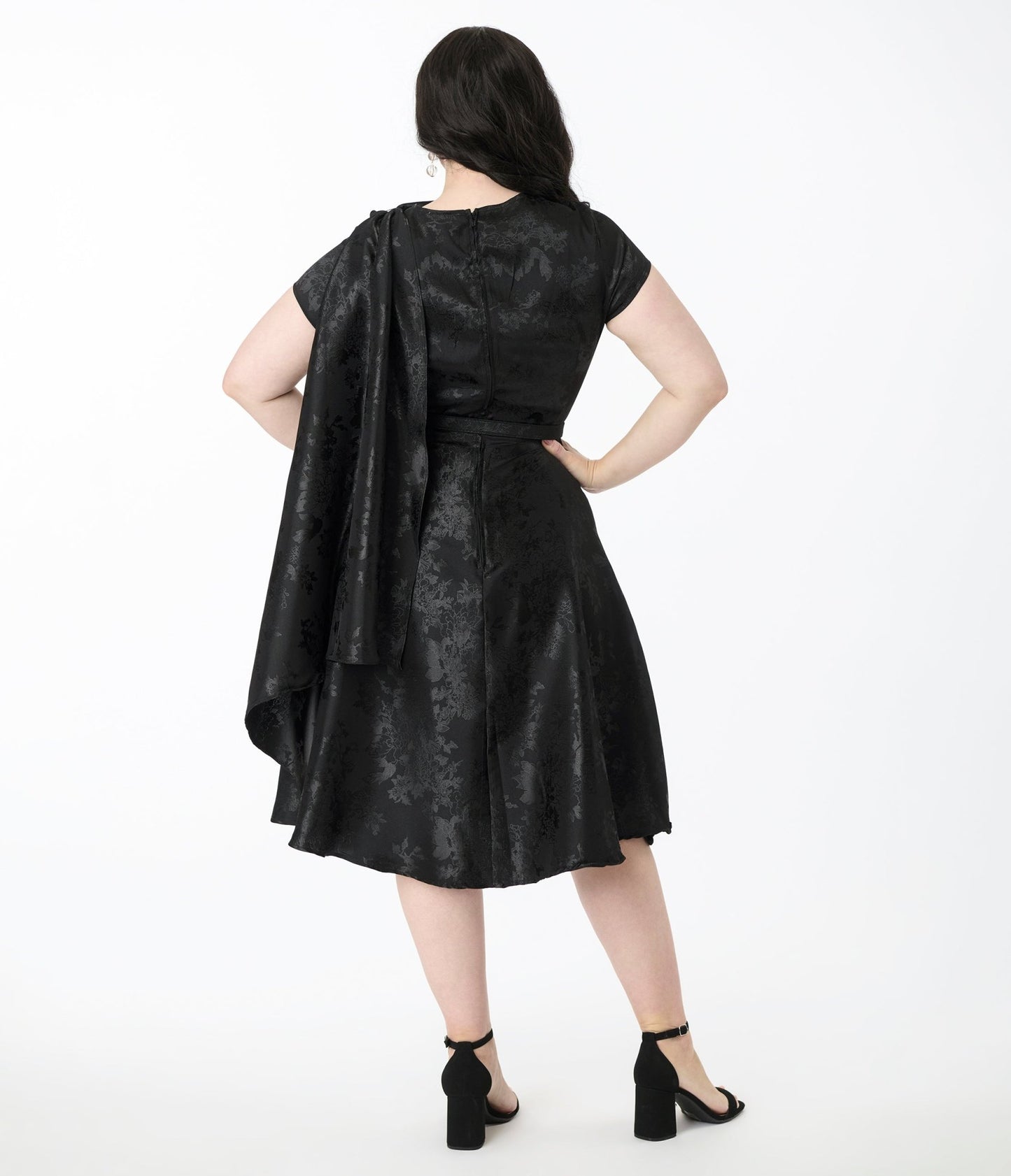 Unique Vintage Plus Size Black Jacquard Sash Swing Dress - Unique Vintage - Womens, DRESSES, SWING