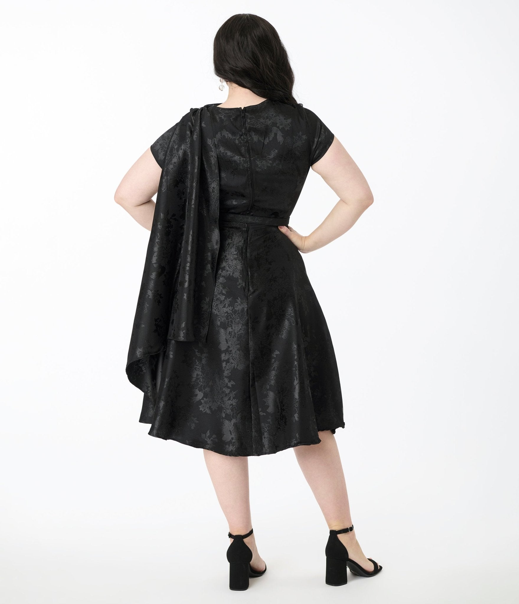 Unique Vintage Plus Size Black Jacquard Sash Swing Dress - Unique Vintage - Womens, DRESSES, SWING