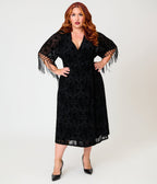 Unique Vintage Plus Size Black La Caterina Velvet Burnout Wrap Angelique Midi Dress - Unique Vintage - Womens, DRESSES, MIDI