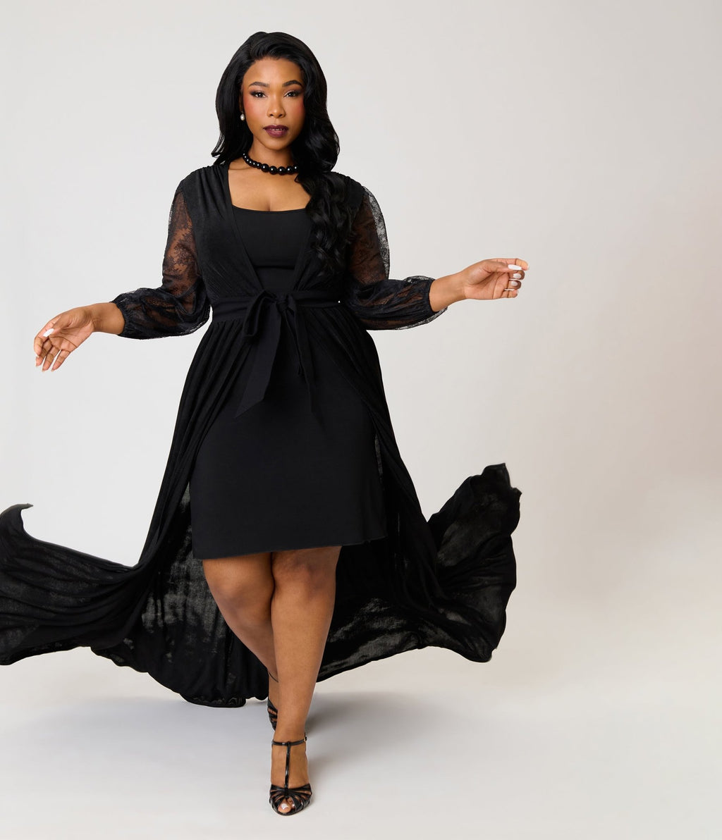 Unique Vintage Plus Size Black Lace Hollywood Duster - Unique Vintage - Womens, DRESSES, MAXI