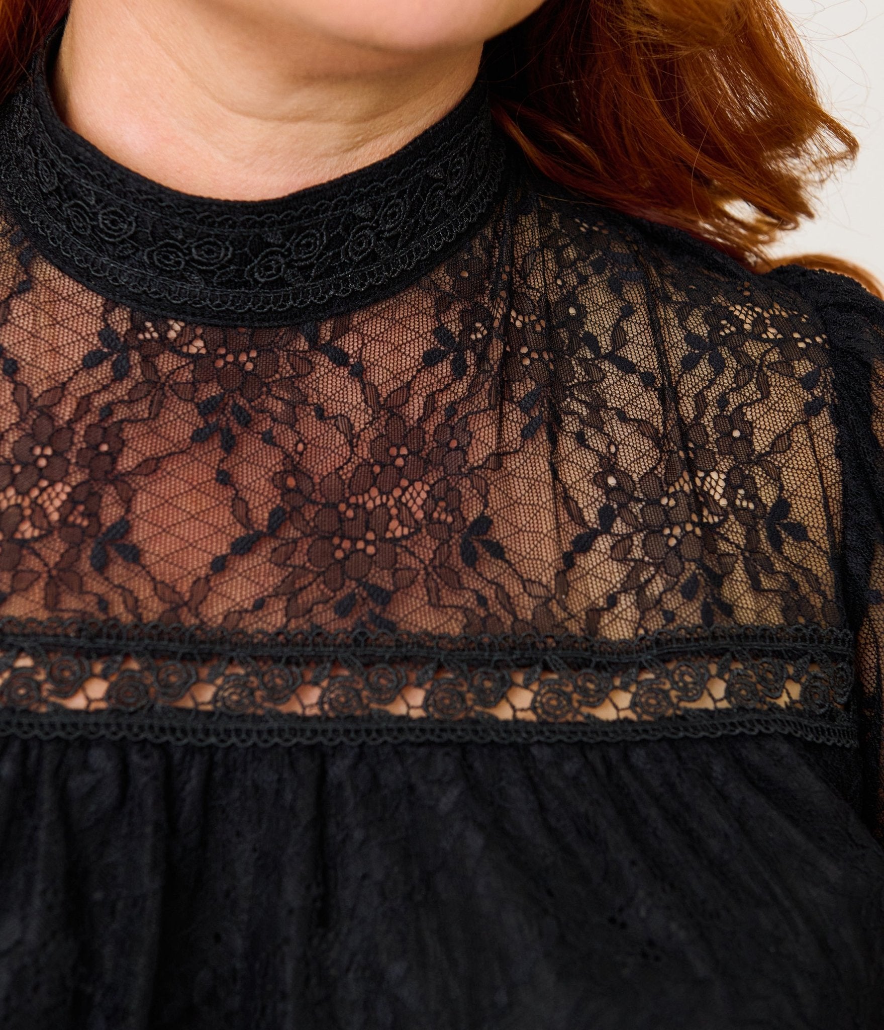 Unique Vintage Plus Size Black Lace Smocked Blouse - Unique Vintage - Womens, TOPS, KNIT TOPS