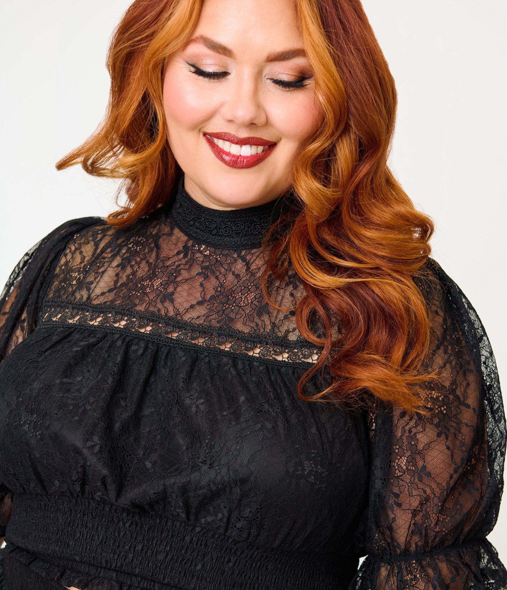 Unique Vintage Plus Size Black Lace Smocked Blouse - Unique Vintage - Womens, TOPS, KNIT TOPS