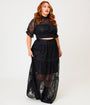 Unique Vintage Plus Size Black Lace Tiered Maxi Skirt