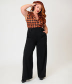 Unique Vintage Plus Size Black Lace Up High Waist Trousers - Unique Vintage - Womens, BOTTOMS, PANTS