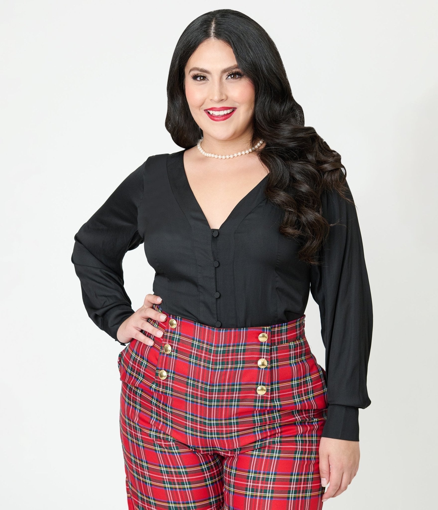 Unique Vintage Plus Size Black Long Sleeve Blouse - Unique Vintage - Womens, TOPS, WOVEN TOPS