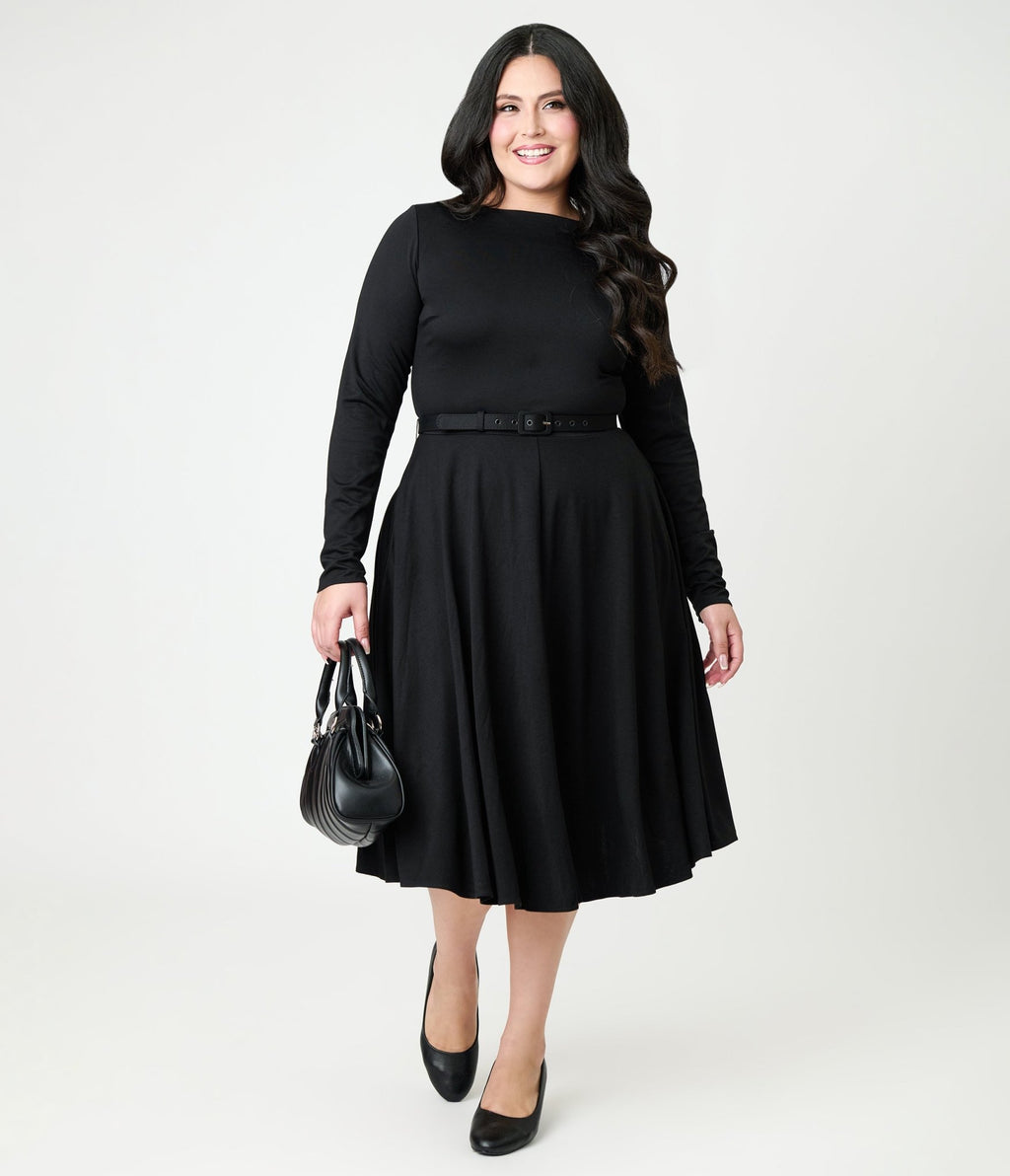 Unique Vintage Plus Size Black Long Sleeve Devon Swing Dress - Unique Vintage - Womens, DRESSES, SWING