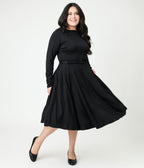 Unique Vintage Plus Size Black Long Sleeve Devon Swing Dress - Unique Vintage - Womens, DRESSES, SWING