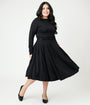 Unique Vintage Plus Size Black Long Sleeve Devon Swing Dress