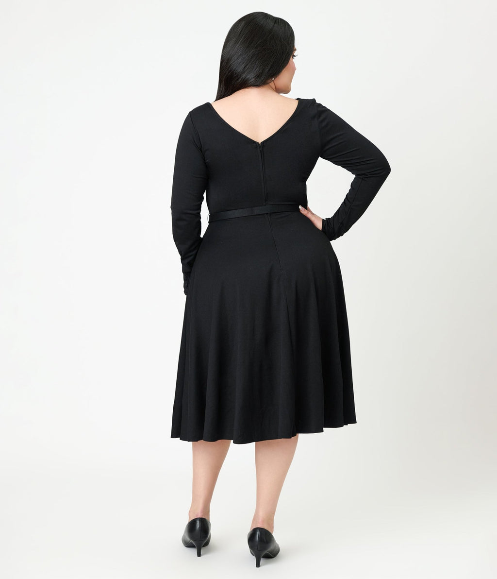 Unique Vintage Plus Size Black Long Sleeve Devon Swing Dress - Unique Vintage - Womens, DRESSES, SWING