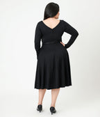 Unique Vintage Plus Size Black Long Sleeve Devon Swing Dress - Unique Vintage - Womens, DRESSES, SWING