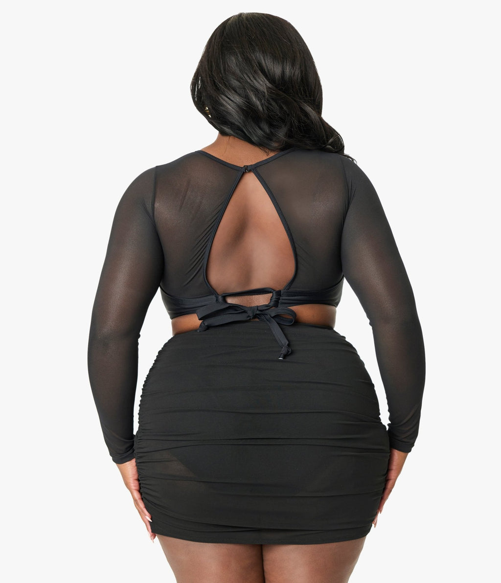 Unique Vintage Plus Size Black Mesh Long Sleeve Swim Top - Unique Vintage - Womens, SWIM, TOP