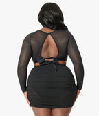 Unique Vintage Plus Size Black Mesh Long Sleeve Swim Top - Unique Vintage - Womens, SWIM, TOP