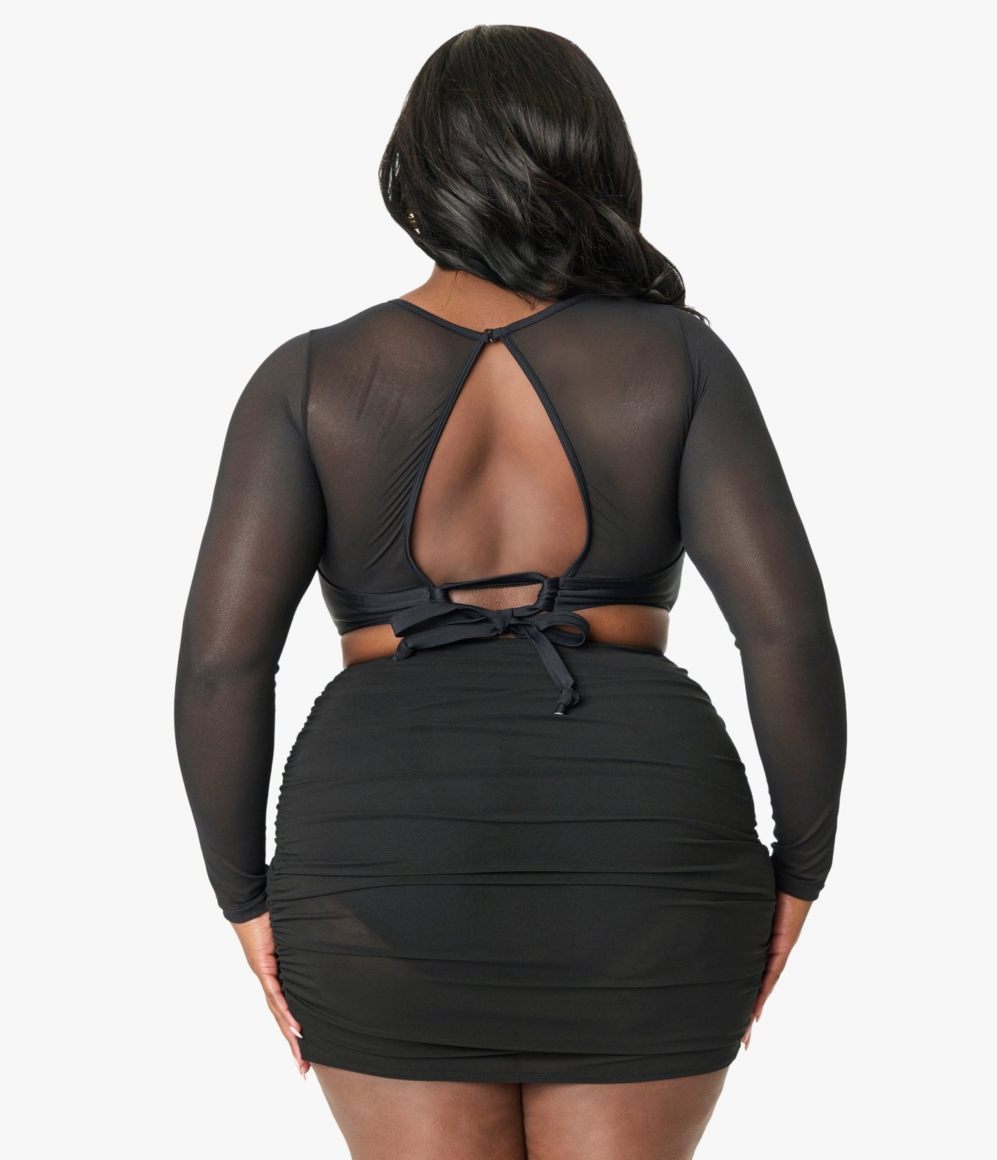 Unique Vintage Plus Size Black Mesh Long Sleeve Swim Top - Unique Vintage - Womens, SWIM, TOP