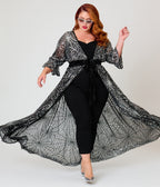 Unique Vintage Plus Size Black Mesh & Silver Spiderweb Duster - Unique Vintage -
