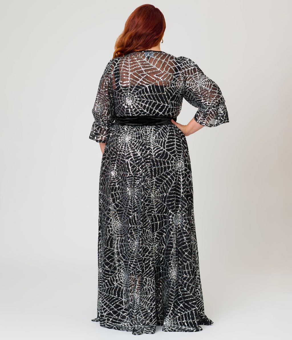 Unique Vintage Plus Size Black Mesh & Silver Spiderweb Duster - Unique Vintage -