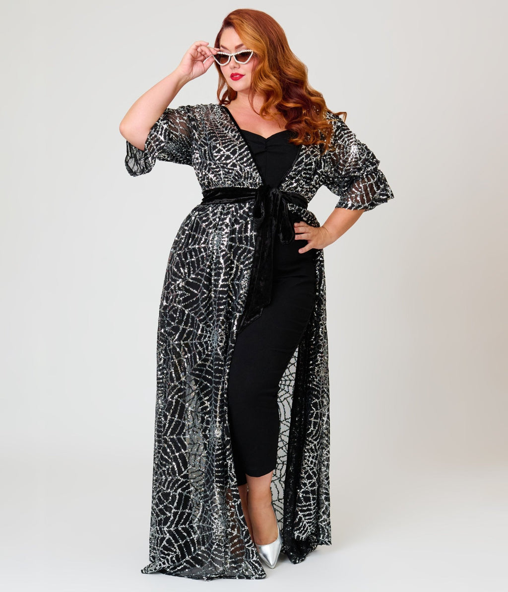Unique Vintage Plus Size Black Mesh & Silver Spiderweb Duster - Unique Vintage -
