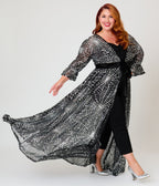 Unique Vintage Plus Size Black Mesh & Silver Spiderweb Duster - Unique Vintage -