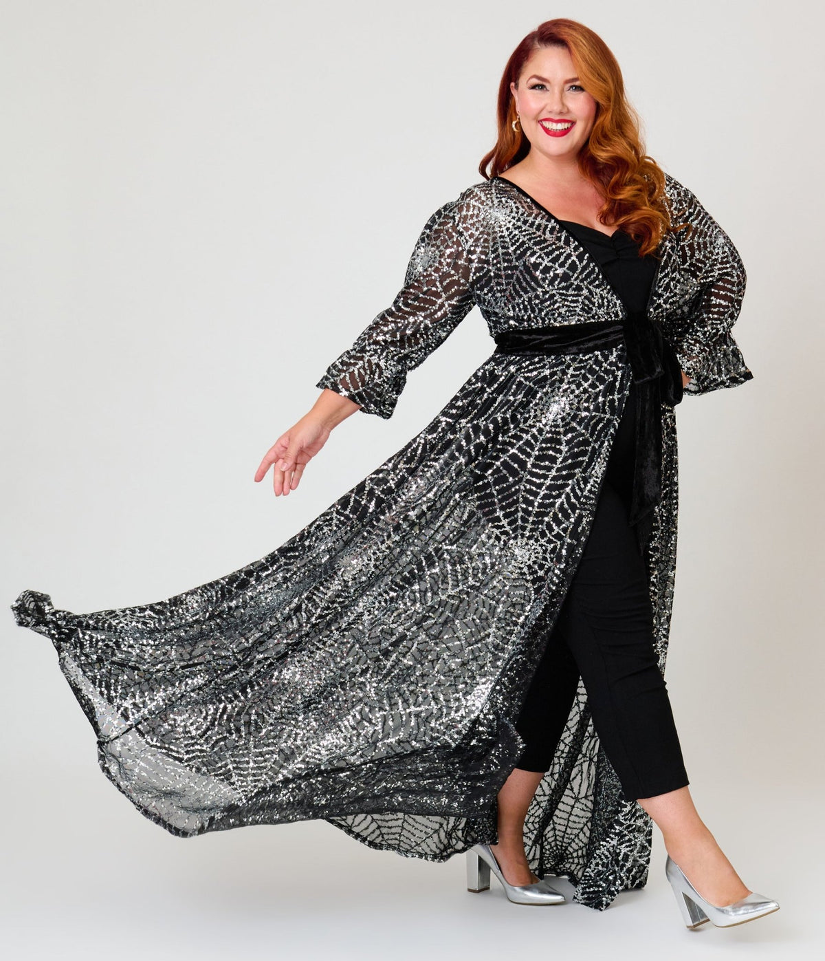 Unique Vintage Plus Size Black Mesh & Silver Spiderweb Duster - Unique Vintage -