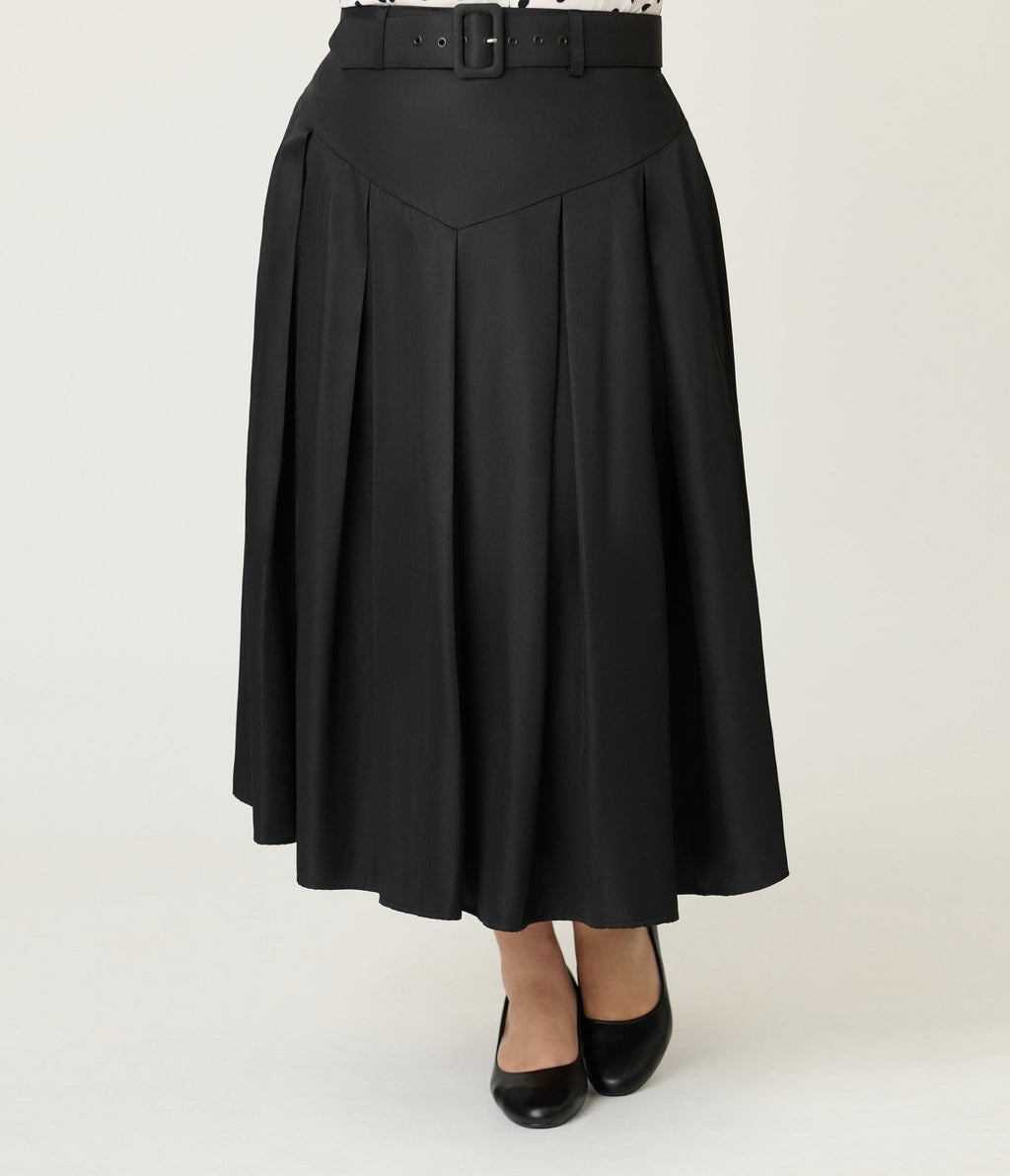 Unique Vintage Plus Size Black Midi Skirt - Unique Vintage - Womens, BOTTOMS, SKIRTS