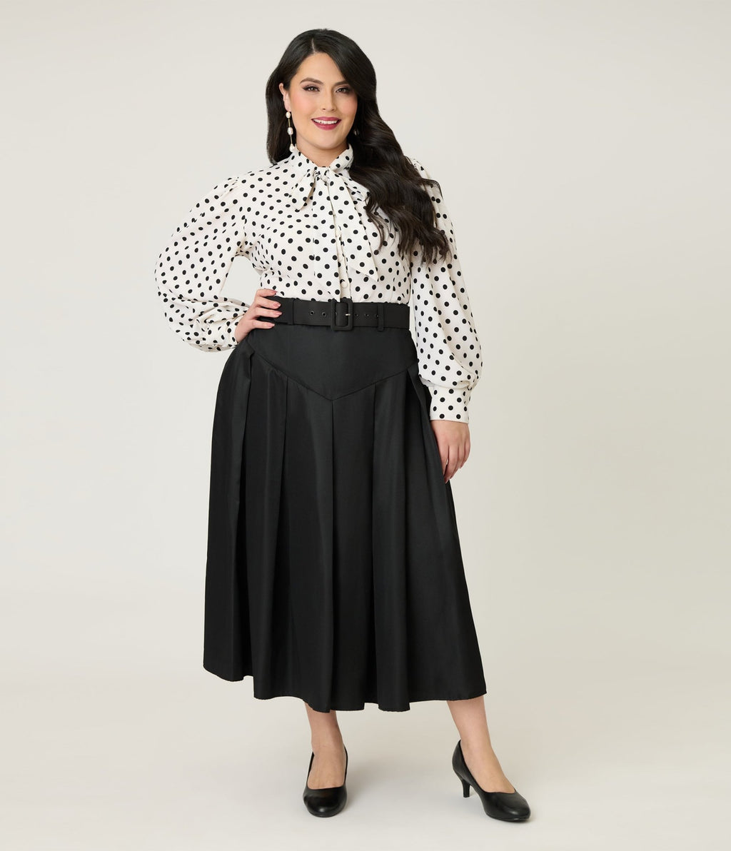 Unique Vintage Plus Size Black Midi Skirt - Unique Vintage - Womens, BOTTOMS, SKIRTS