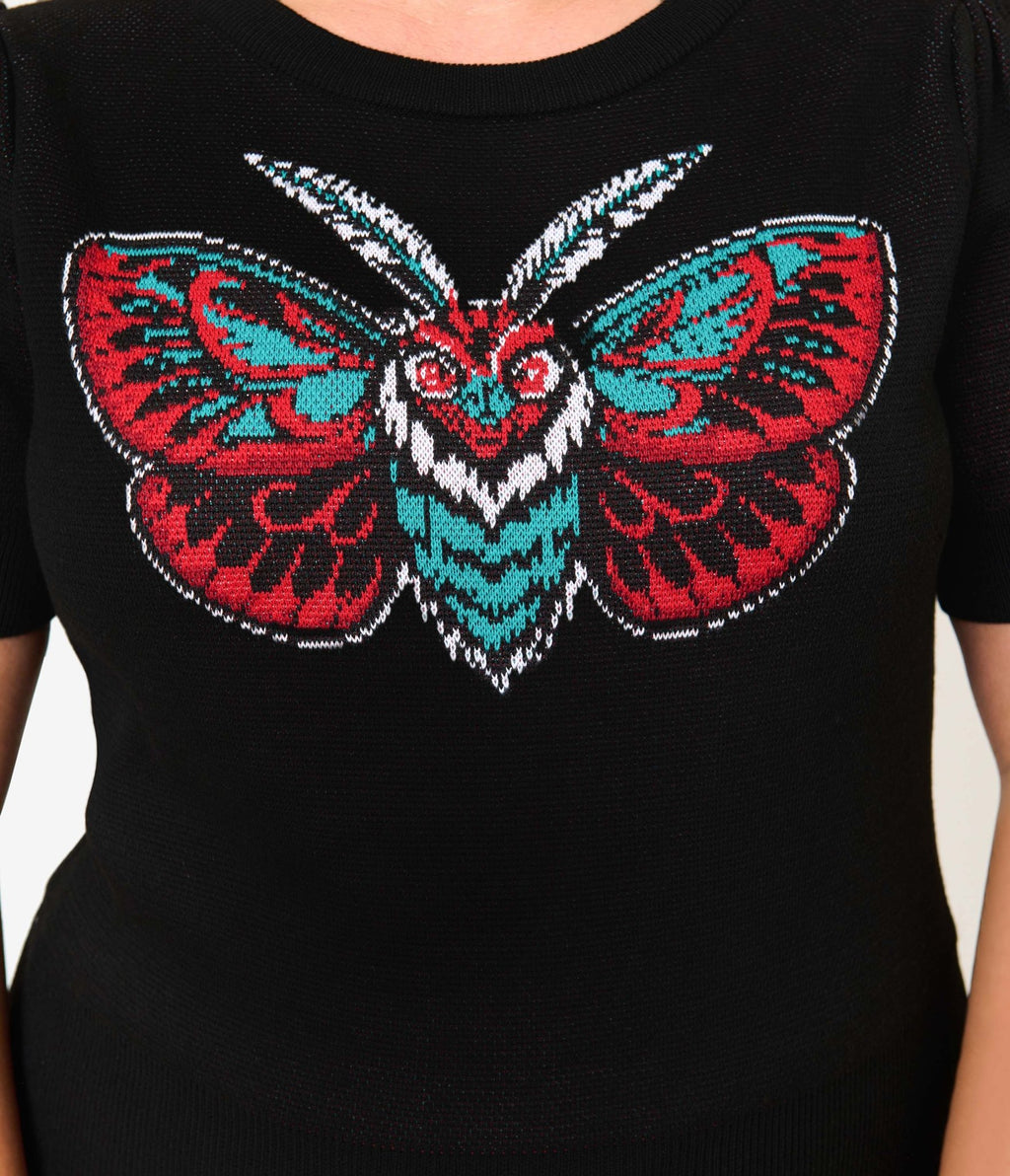 Unique Vintage Plus Size Black Moth Embroidered Sweater - Unique Vintage - Womens, TOPS, SWEATERS