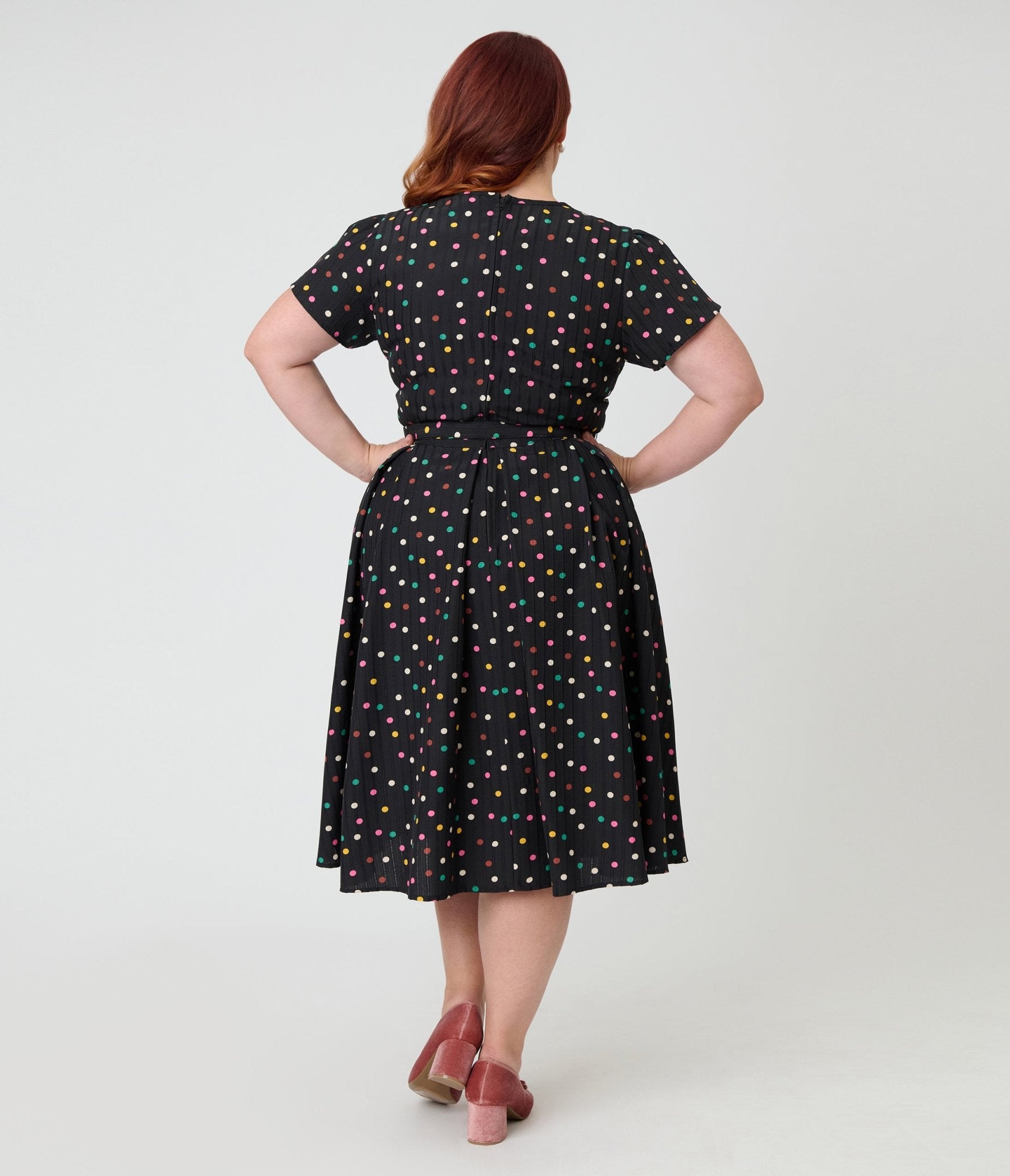 polka dot midi dress plus size Plus Polka Dot Chiffon Ruched Waist Maxi Dress