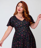 Unique Vintage Plus Size Black Mystical Icons Poppy Flare Dress - Unique Vintage - Womens, DRESSES, FIT AND FLARE