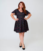 Unique Vintage Plus Size Black Mystical Icons Poppy Flare Dress - Unique Vintage - Womens, DRESSES, FIT AND FLARE