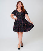 Unique Vintage Plus Size Black Mystical Icons Poppy Flare Dress - Unique Vintage - Womens, DRESSES, FIT AND FLARE