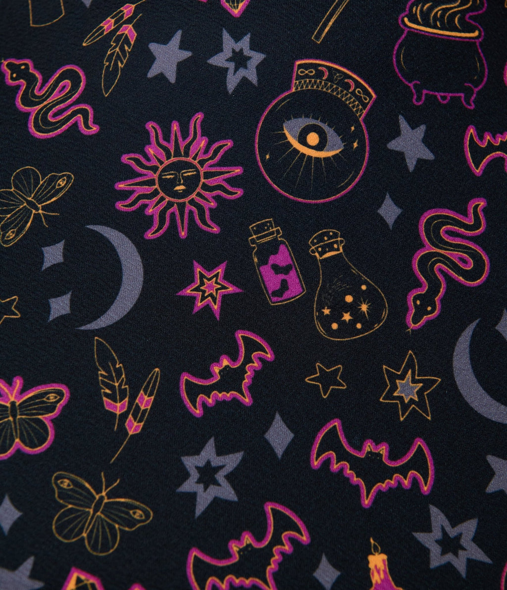Unique Vintage Plus Size Black Mystical Icons Poppy Flare Dress - Unique Vintage - Womens, DRESSES, FIT AND FLARE