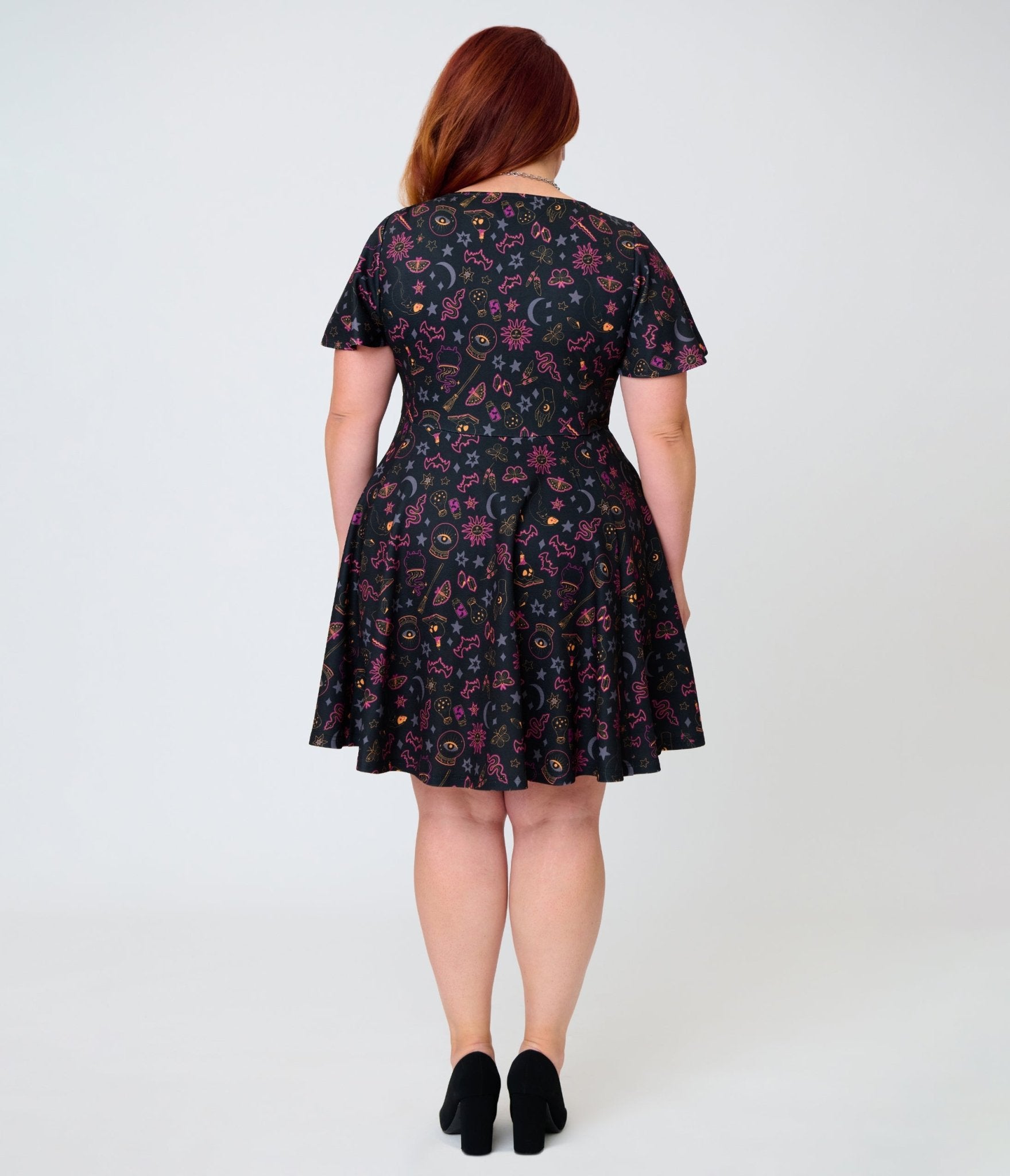 Unique Vintage Plus Size Black Mystical Icons Poppy Flare Dress - Unique Vintage - Womens, DRESSES, FIT AND FLARE