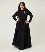 Unique Vintage Plus Size Black & Peacock Brooch Maxi Dress - Unique Vintage - Womens, DRESSES, MAXI