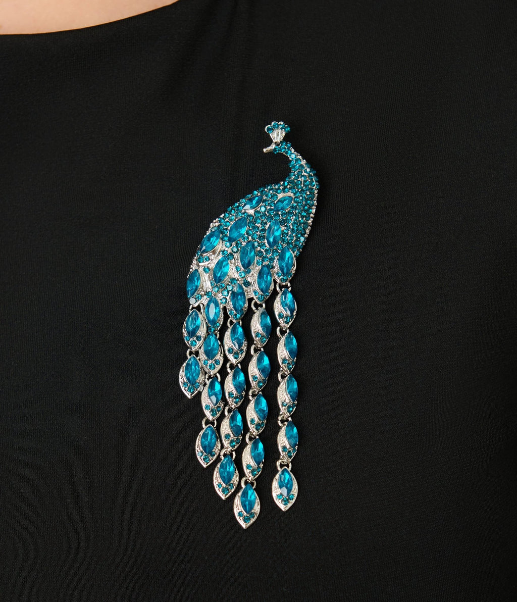 Unique Vintage Plus Size Black & Peacock Brooch Maxi Dress - Unique Vintage - Womens, DRESSES, MAXI