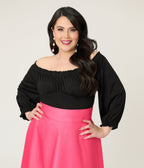 Unique Vintage Plus Size Black Peasant Sleeve Blouse - Unique Vintage - Womens, TOPS, KNIT TOPS