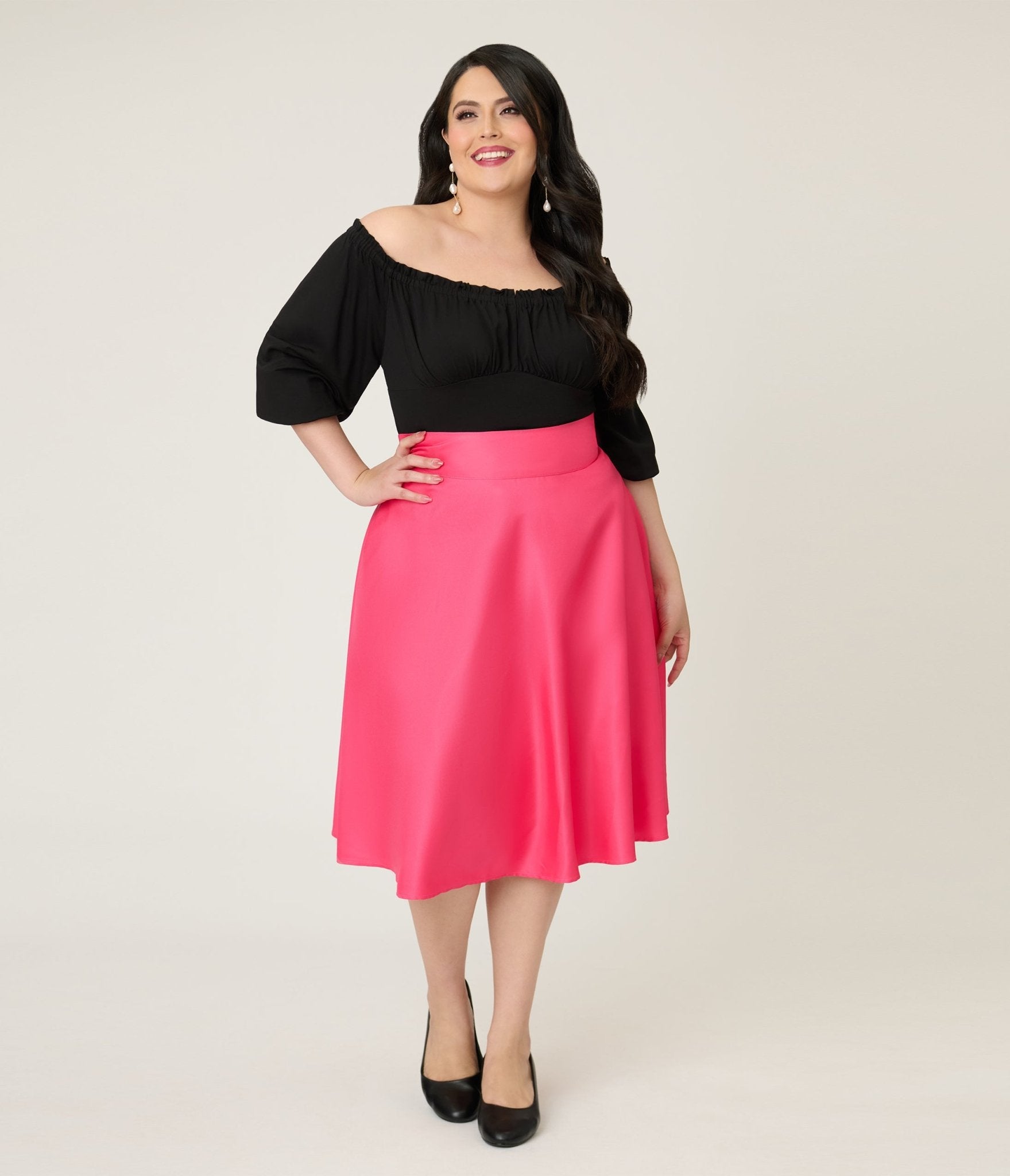 Unique Vintage Plus Size Black Peasant Sleeve Blouse - Unique Vintage - Womens, TOPS, KNIT TOPS