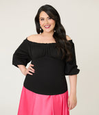 Unique Vintage Plus Size Black Peasant Sleeve Blouse - Unique Vintage - Womens, TOPS, KNIT TOPS