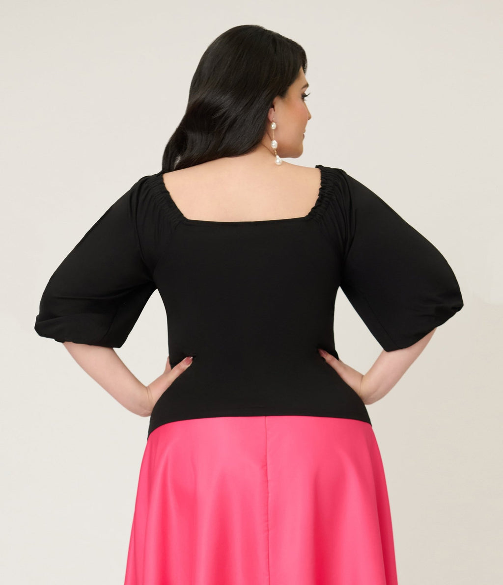 Unique Vintage Plus Size Black Peasant Sleeve Blouse - Unique Vintage - Womens, TOPS, KNIT TOPS
