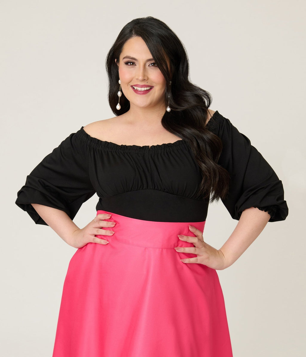 Unique Vintage Plus Size Black Peasant Sleeve Blouse - Unique Vintage - Womens, TOPS, KNIT TOPS