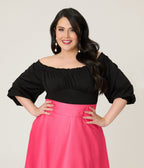 Unique Vintage Plus Size Black Peasant Sleeve Blouse - Unique Vintage - Womens, TOPS, KNIT TOPS