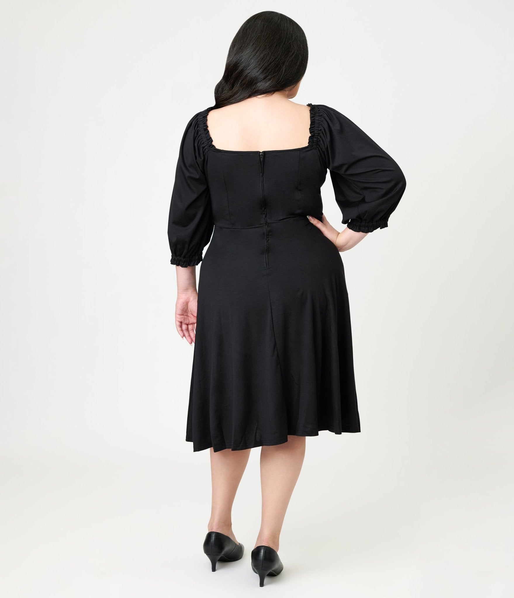 Unique Vintage Plus Size Black Peasant Sleeve Swing Dress - Unique Vintage - Womens, DRESSES, SWING