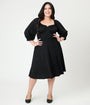 Unique Vintage Plus Size Black Peasant Sleeve Swing Dress