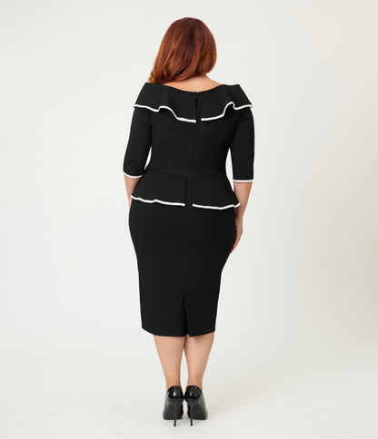 Unique Vintage Plus Size Black Peplum Suit Pencil Dress - Unique Vintage - Womens, DRESSES, WIGGLE