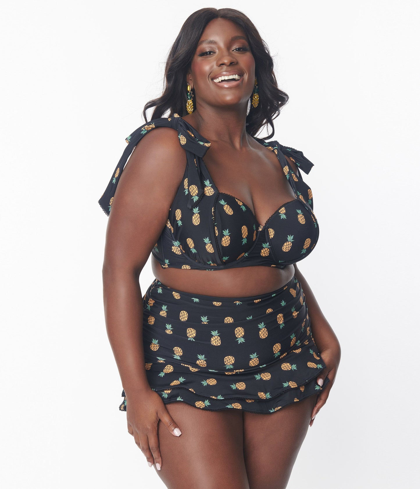 Unique Vintage Plus Size Black & Pineapple Print Totally Tied Up Swim Top - Unique Vintage - Womens, SWIM, TOP