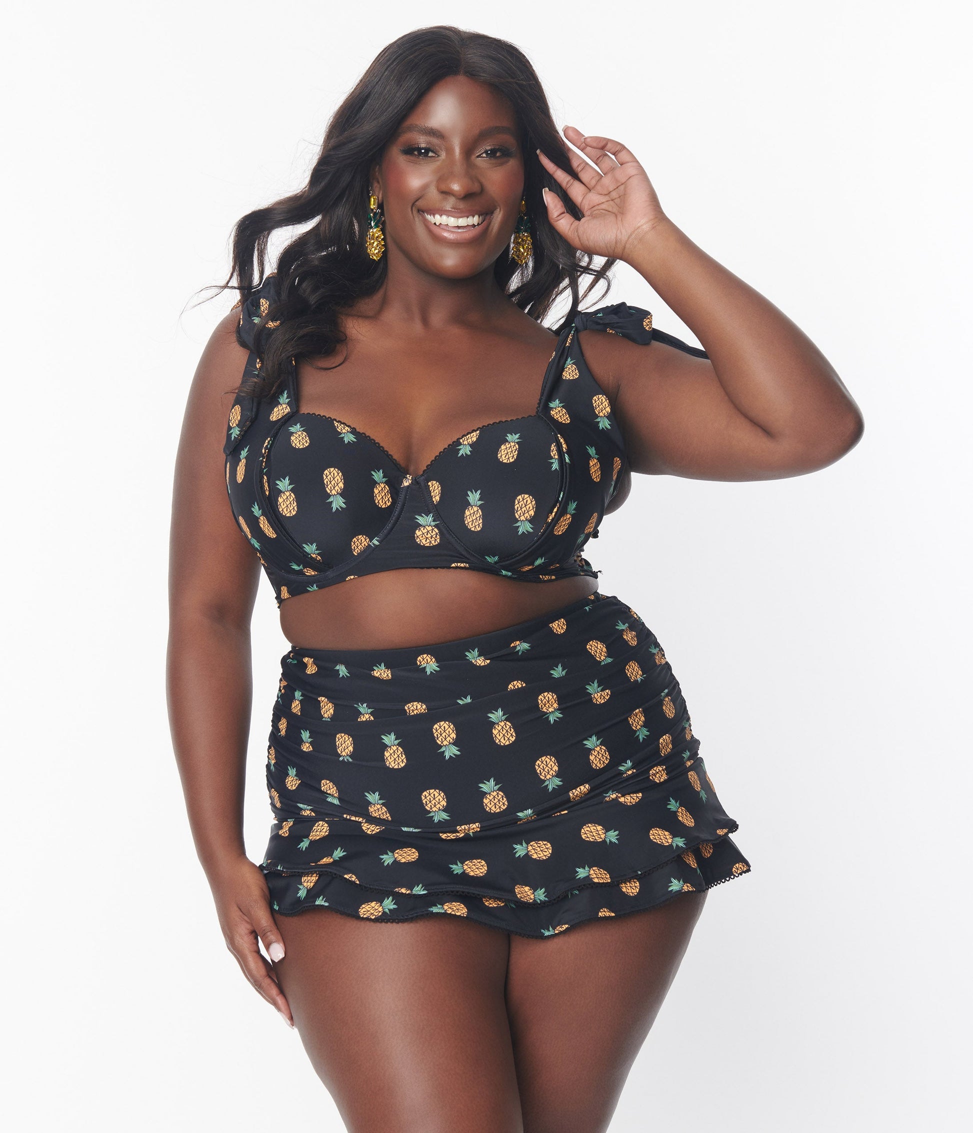 Unique Vintage Plus Size Black & Pineapple Print Totally Tied Up Swim Top - Unique Vintage - Womens, SWIM, TOP