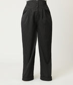 Unique Vintage Plus Size Black Pinstripe High Waist Trousers - Unique Vintage - Womens, BOTTOMS, PANTS
