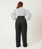 Unique Vintage Plus Size Black Pinstripe High Waist Trousers - Unique Vintage - Womens, BOTTOMS, PANTS